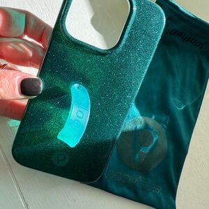 iPhone 15 pro Loopy Case Emerald Green Shimmer Phone Case
